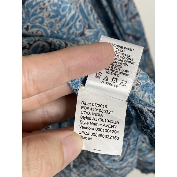 HAUTE HIPPIE TRIBE Avery Blue Paisley Top Peasant Cottagecore Boho Blouse Sz M - Picture 5 of 6